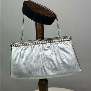 HL Harry Levine USA Glamorous Silver Evening Bag Faux Diamond Bling &Chain Strap